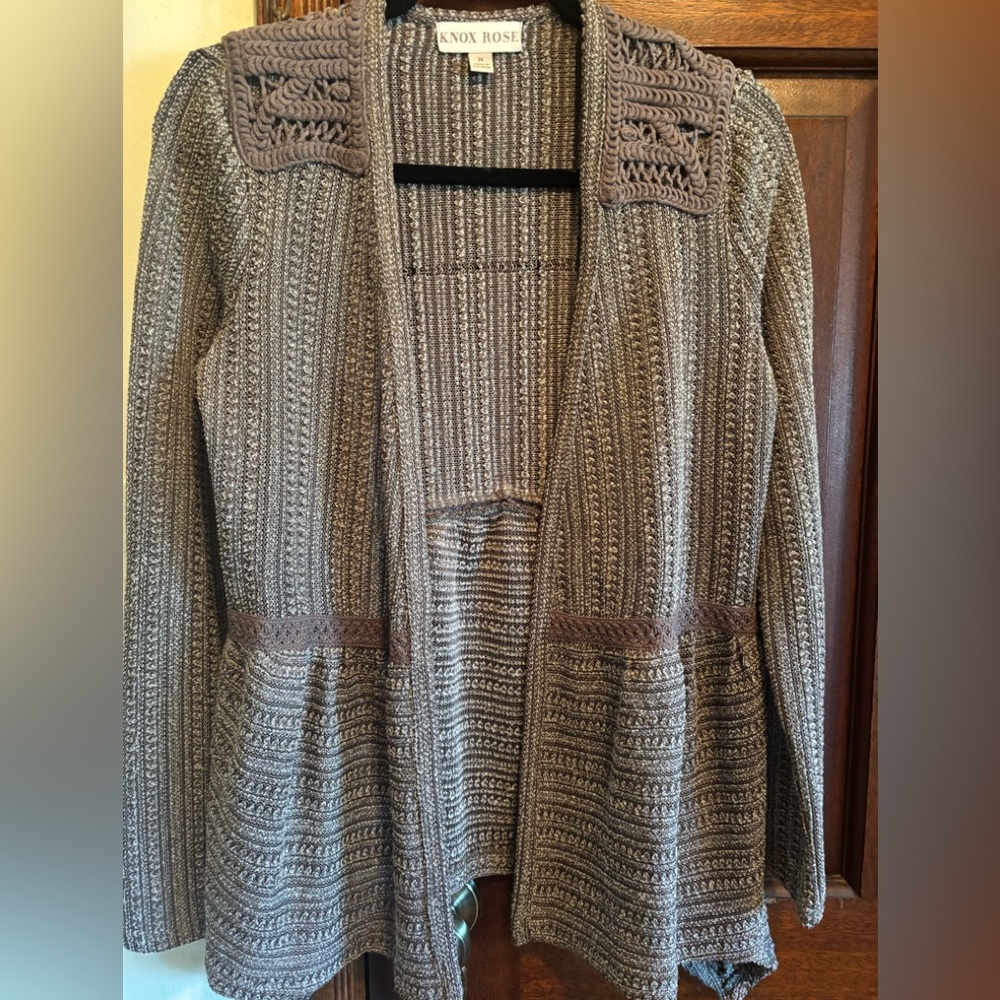 KNOX ROSE Textured Knit Cardigan with shoulder appliqué